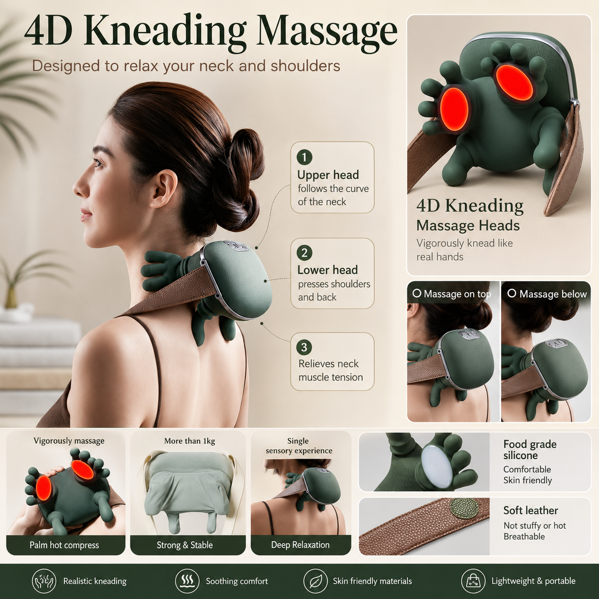 Wireless Shoulder Neck Massager with Heat Therapy
