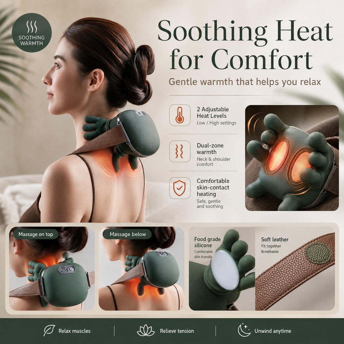 Wireless Shoulder Neck Massager with Heat Therapy