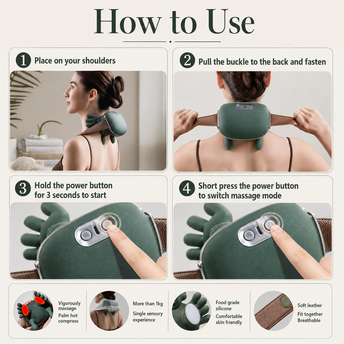 Wireless Shoulder Neck Massager with Heat Therapy