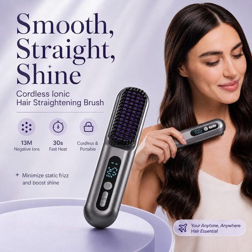 2 in 1 Cordless Hair Straightener Brush