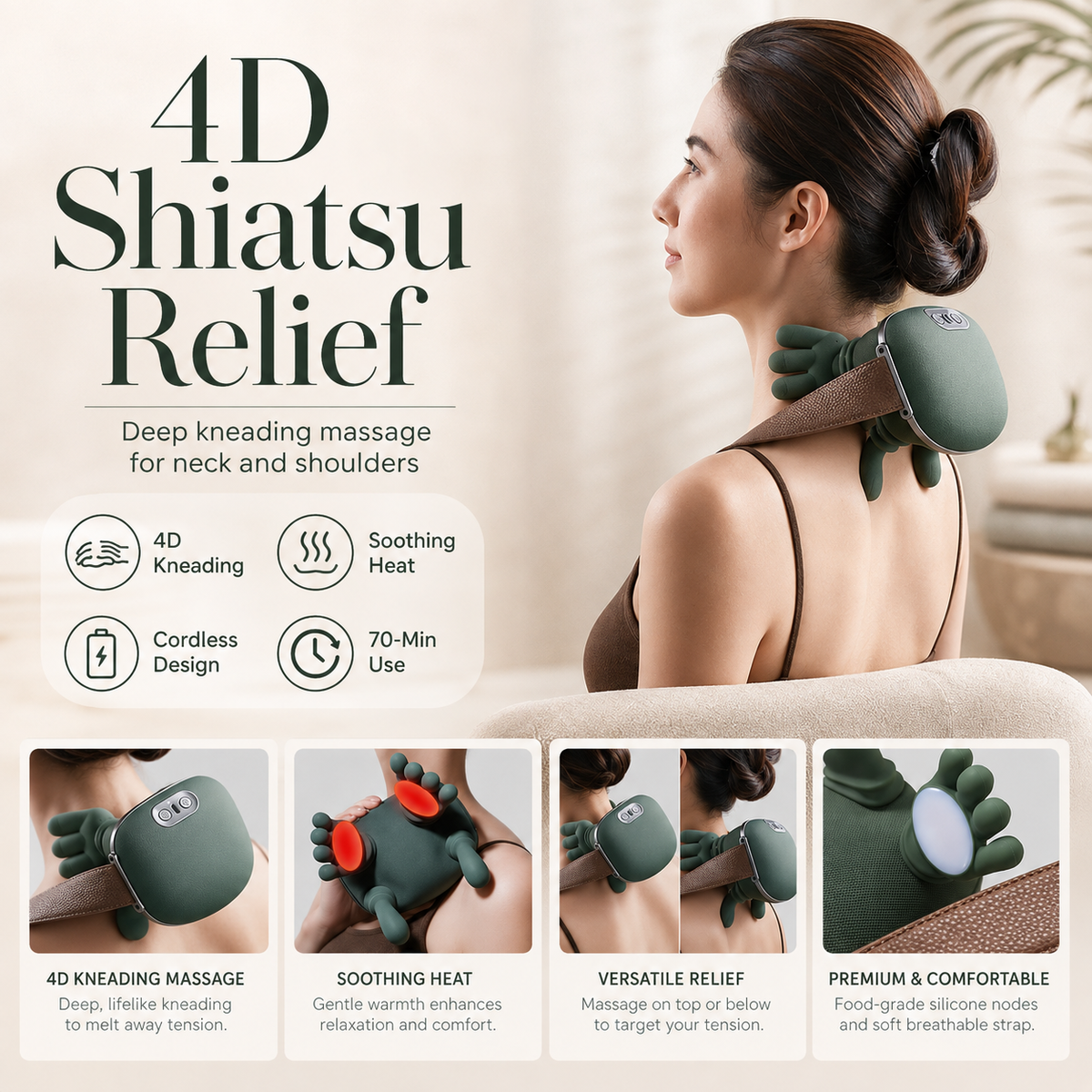 Wireless Shoulder Neck Massager with Heat Therapy