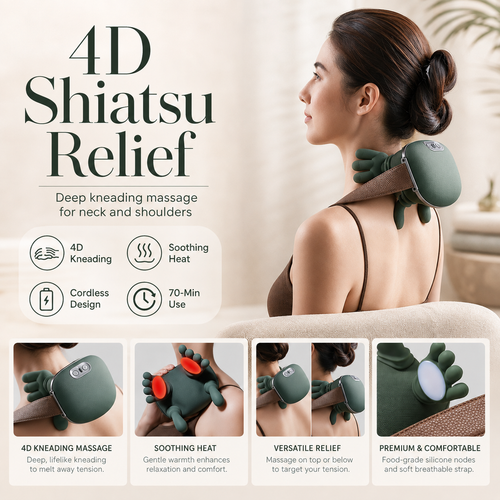Wireless Shoulder Neck Massager with Heat Therapy